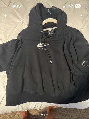 Nike Black Cropped Hoodie with White Nike Air Logo
